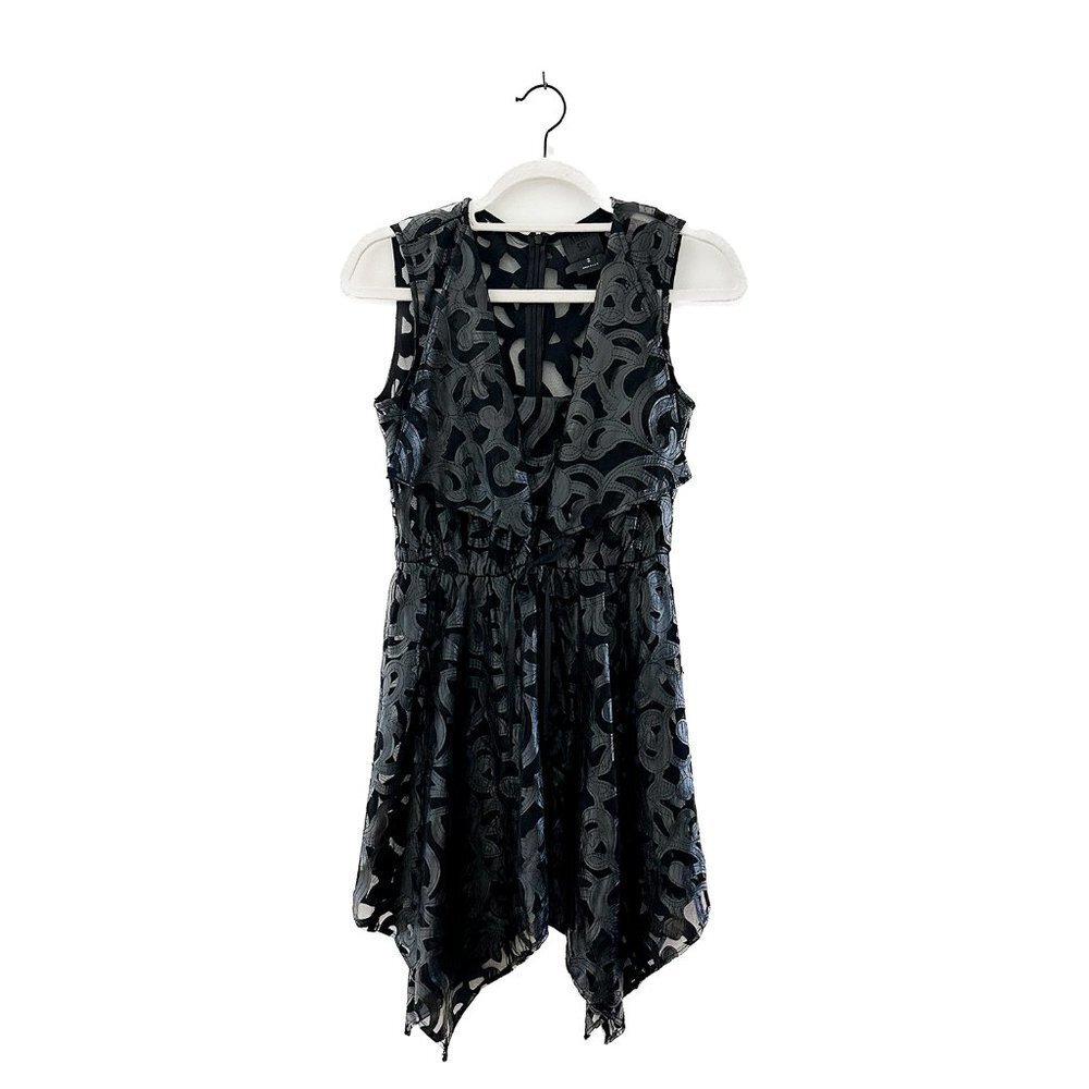 ANNA SUI Grotto Dress - Sheer with Laser Cut Vegan Leather Detailing - Size 2